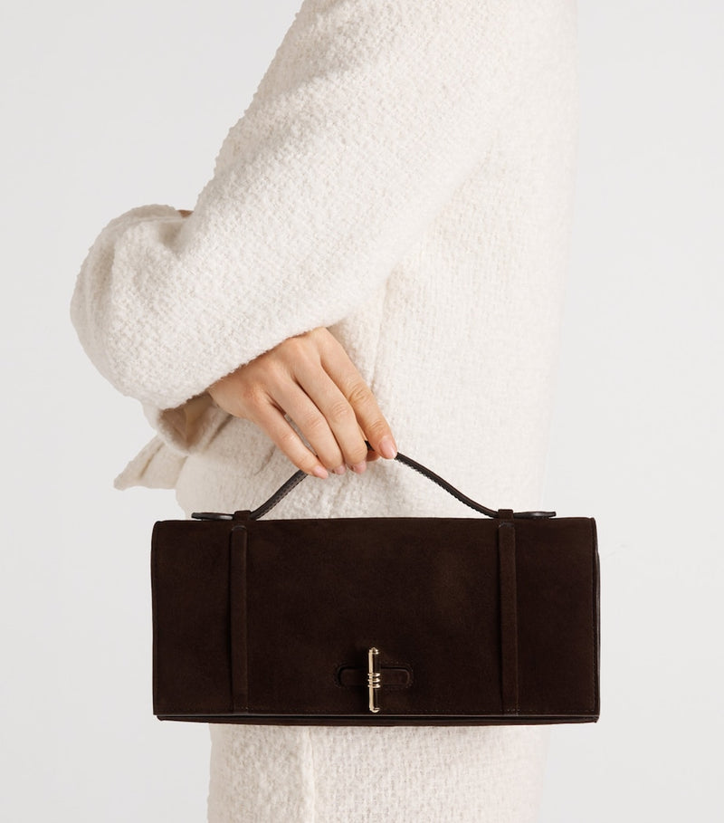Malone Souliers suede May clutch bag, imported from the UK