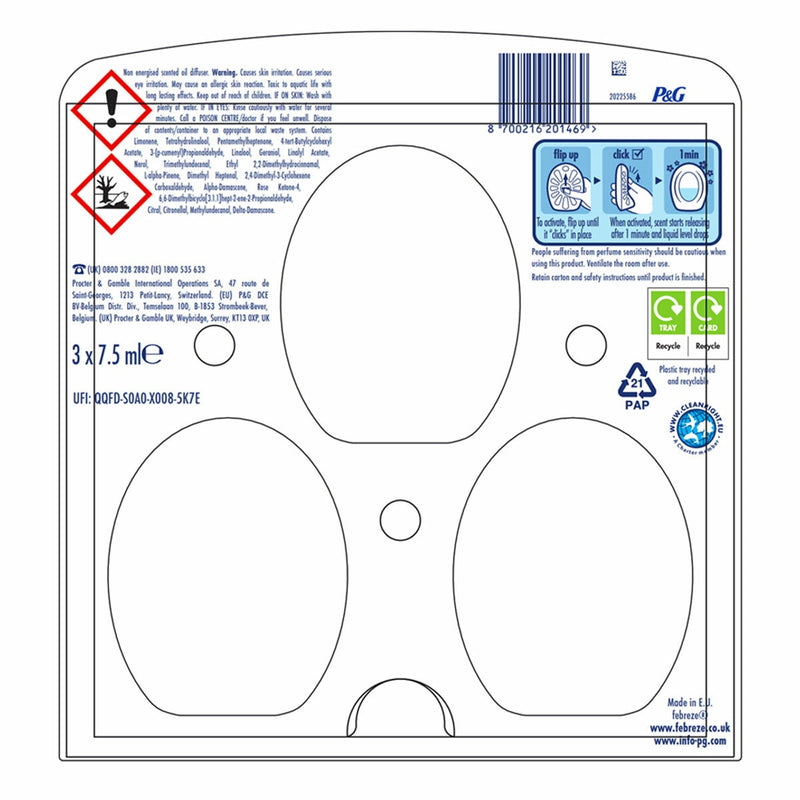 Febreze Cotton Fresh Bathroom Gel Air Freshener 2 x 3 Pack - British product