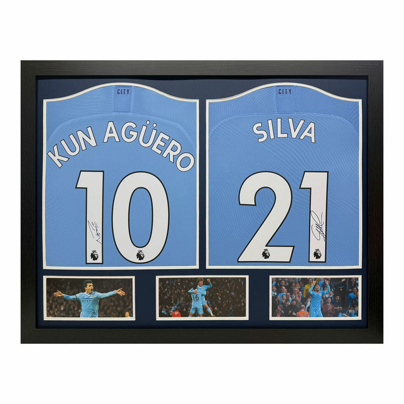 Allstarsignings Sergio Aguero & David Silva Signed Framed Football Shirts 71.5 x 91 cm (British brand)