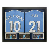 Allstarsignings Sergio Aguero & David Silva Signed Framed Football Shirts 71.5 x 91 cm (British brand)