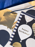 Navy balloons gift bag set with card and tissue paper, imported from the UK