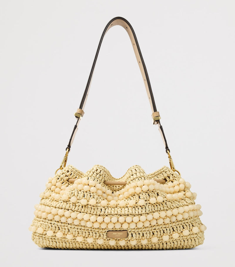 Jimmy Choo medium cinch raffia beaded bucket bag - British product