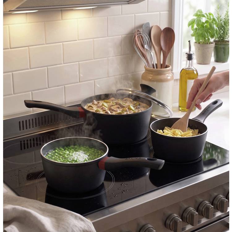 Salter 3-piece saucepan set with thermo collar, UK version