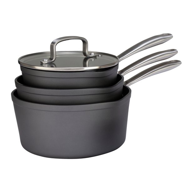 Habitat 3 piece hard anodised saucepan set, UK version