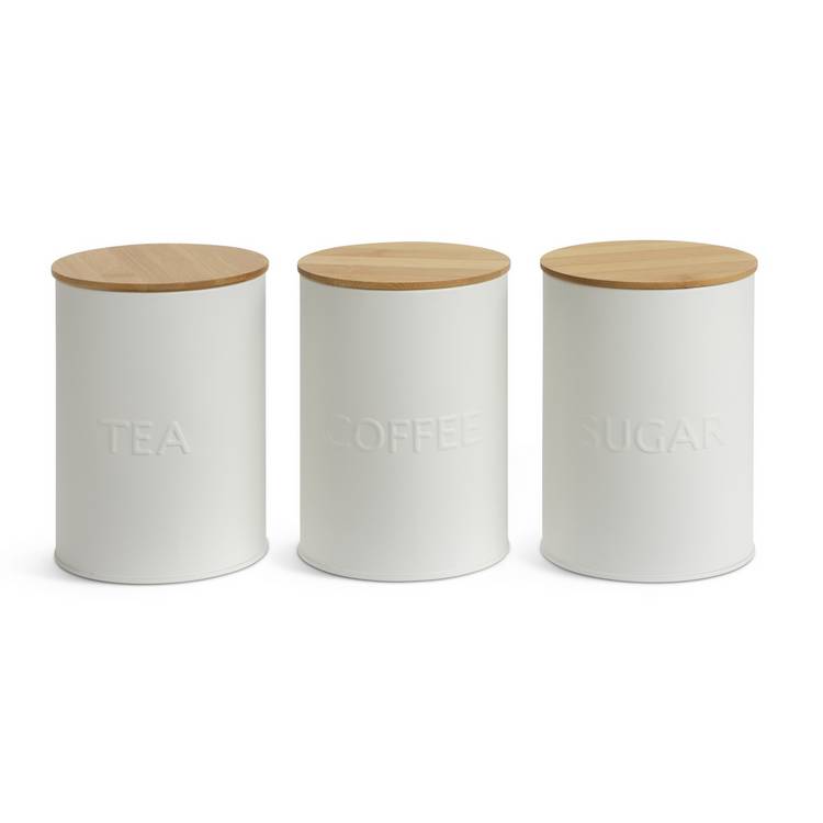 Habitat embossed text canisters white pack of 3 (British brand)