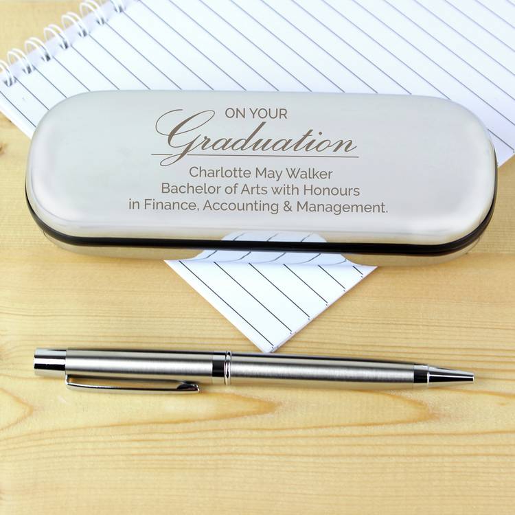 Personalised graduation ballpoint pen black 14 cm (British brand)
