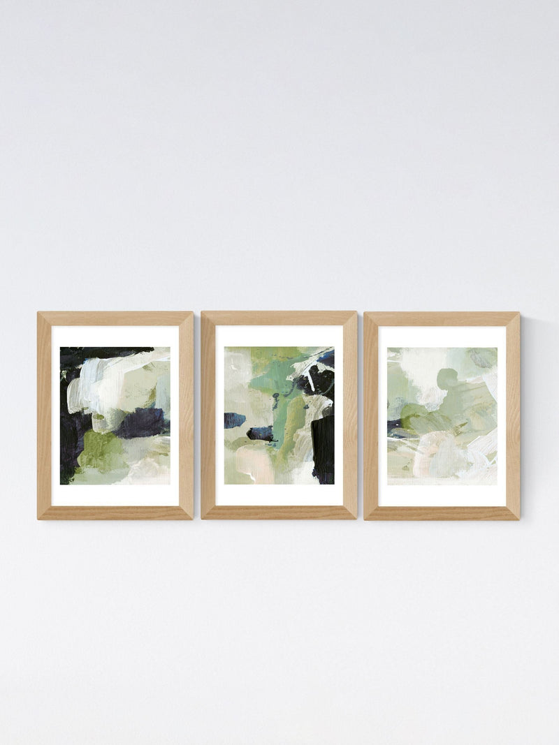 East End Prints green abstract wall prints set of 3 - British product
