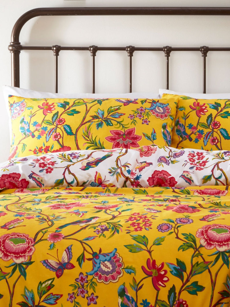 Yellow Pomelo reversible floral duvet cover and pillowcase set - British product