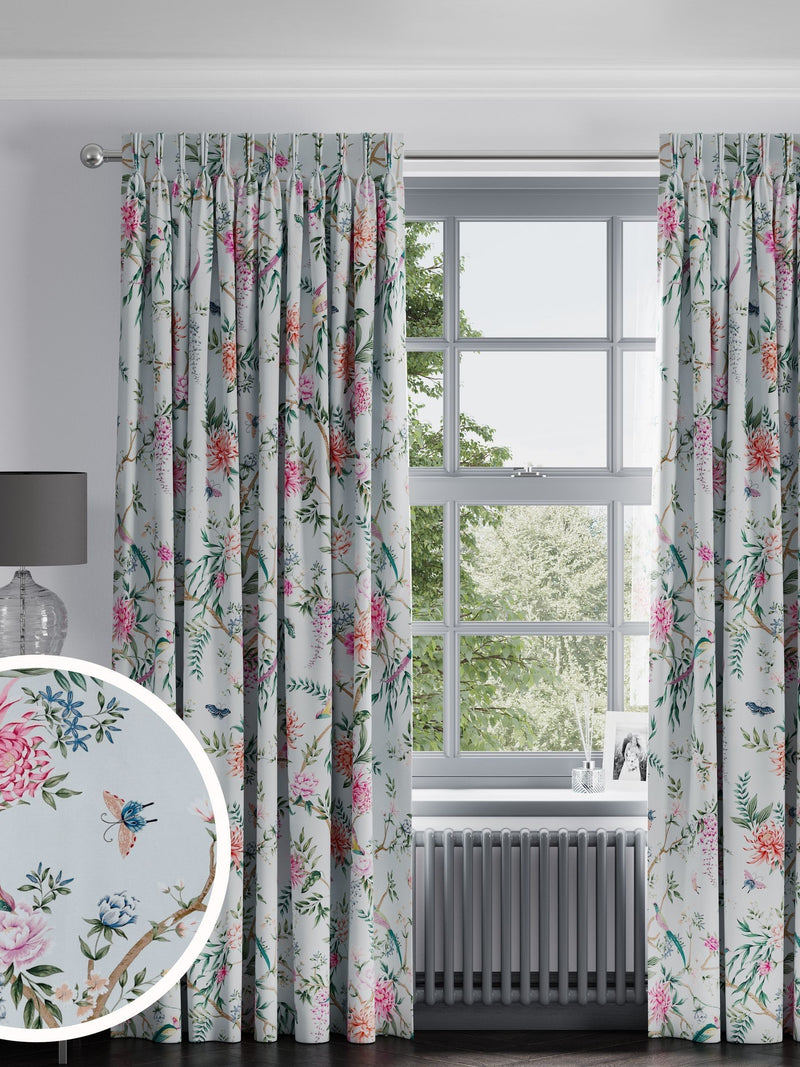 Duck Egg Blue Emporium made to measure curtains, imported from the UK