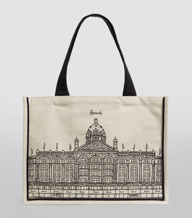 Harrods canvas tote bag with storefront outline - British product