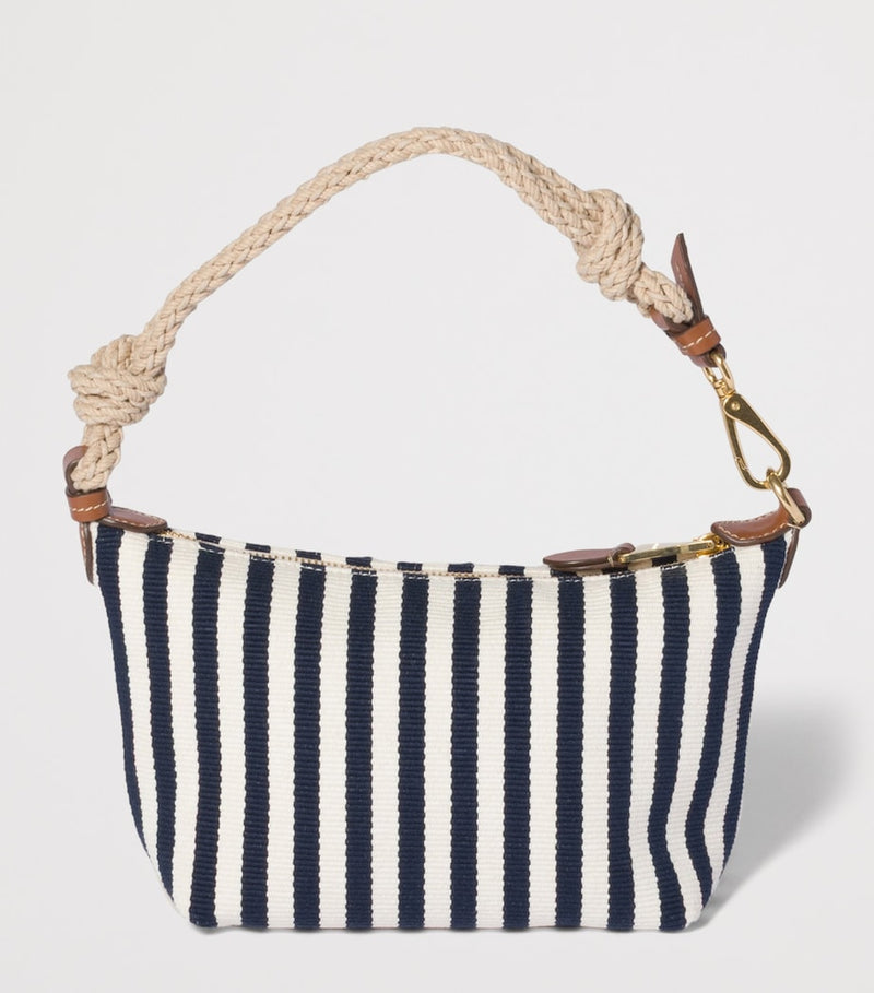 Miu Miu Stripe Logo pouch cotton grosgrain leather trims, imported from the UK