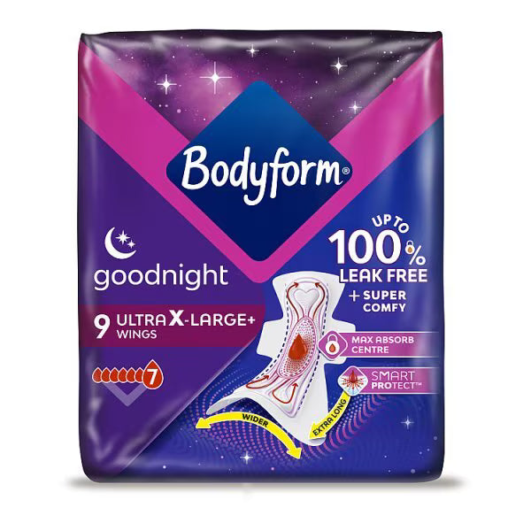 Bodyform Ultra Goodnight Sanitary Towels Extra Large 9 pack - British product
