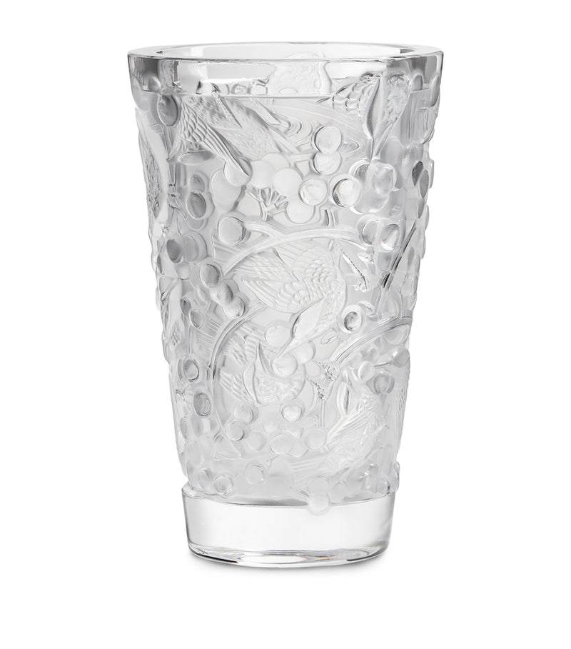 Lalique crystal vase Merles et Raisins 22cm, imported from the UK