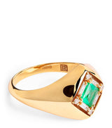 Harrods Suzanne Kalan Yellow Gold Emerald and Diamond Princess Signet Ring Size 4.5- Buy online at McGrocer