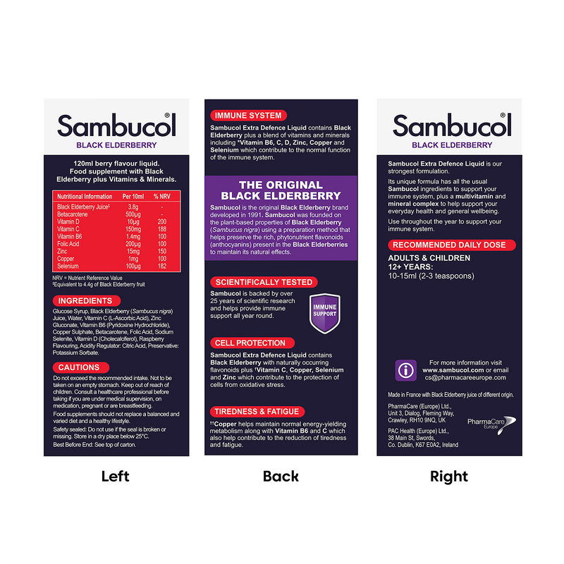 Sambucol Extra Defence Black Elderberry Liquid 120ml (British brand)