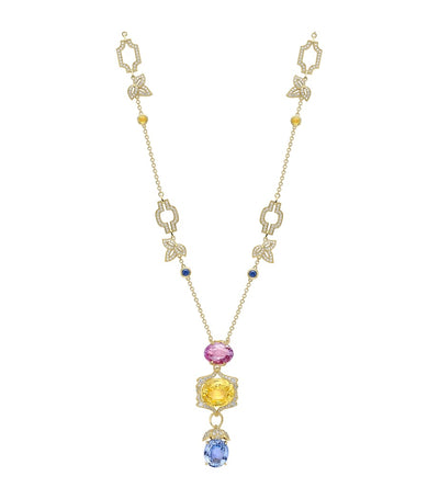 Harrods Boodles Queen Anne's Mural Pendant in 18-Karat Yellow Gold with Diamonds and Sapphires- Buy online at McGrocer