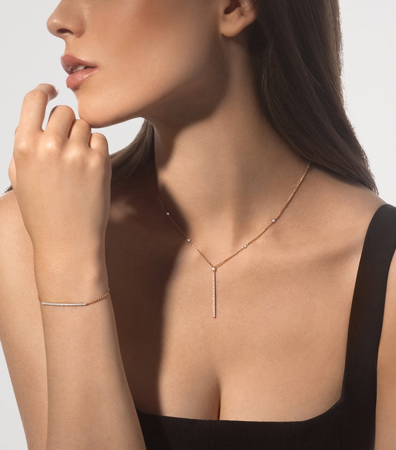 Messika Gatsby pink gold diamond pavé necklace 0.38ct, imported from the UK