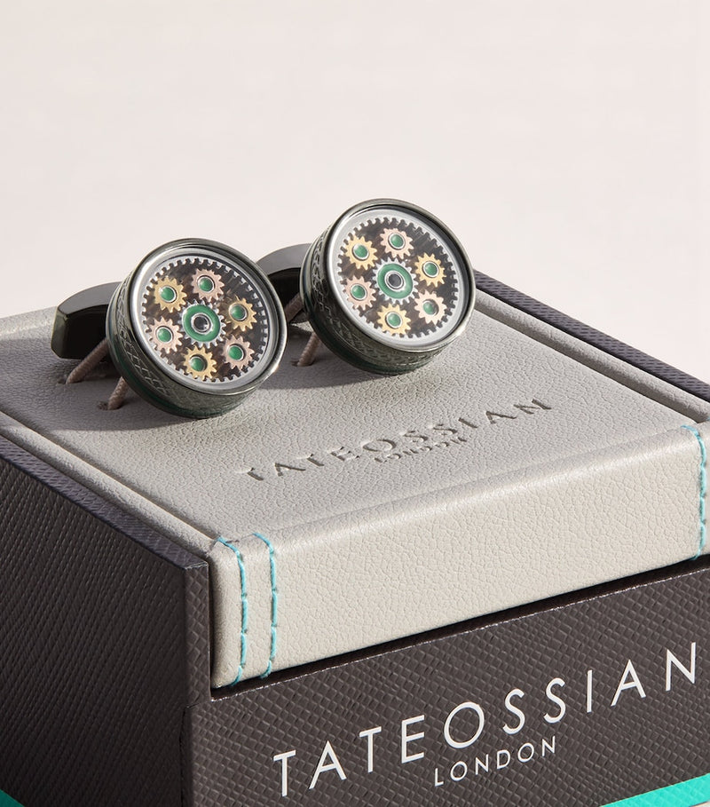 Tateossian Septa Gear cufflinks with rotating gears, imported from the UK