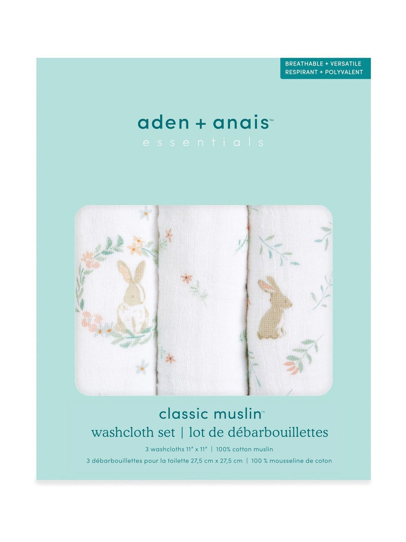 aden anais pink bunny muslin washcloths 3 pack, imported from the UK