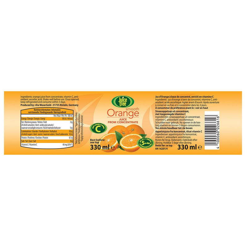 Juice Tree orange juice from concentrate 12 x 330ml, UK version