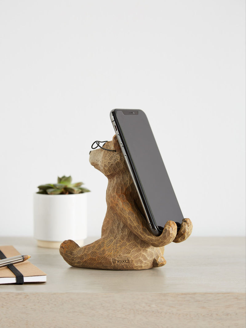 Brown Bertie the bear phone holder - British product