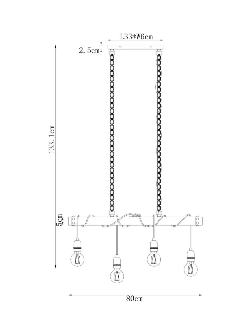 Bronx linear ceiling light with wood effect and 80cm width - British product