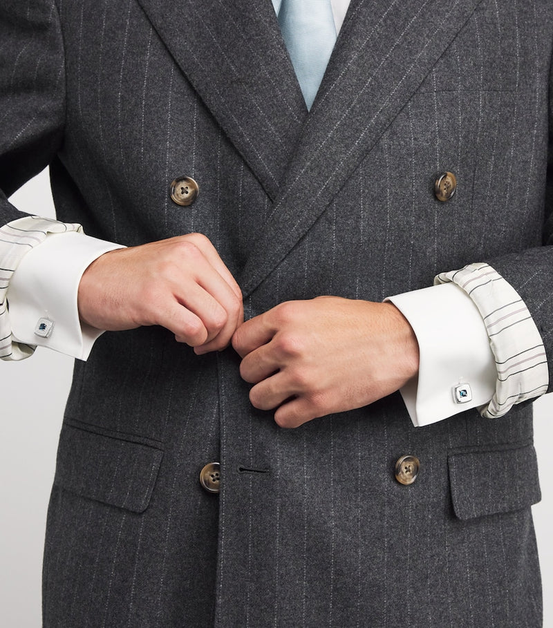 Tateossian sterling silver and topaz textured square cufflinks (British brand)