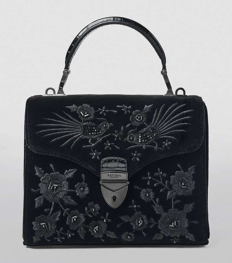 Aspinal of London Mayfair velvet embroidered top-handle bag (British brand)