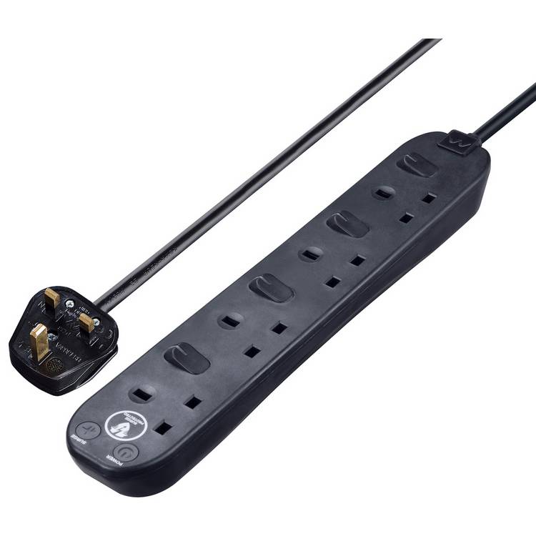 Masterplug 4-socket surge protected extension lead 1m - British product