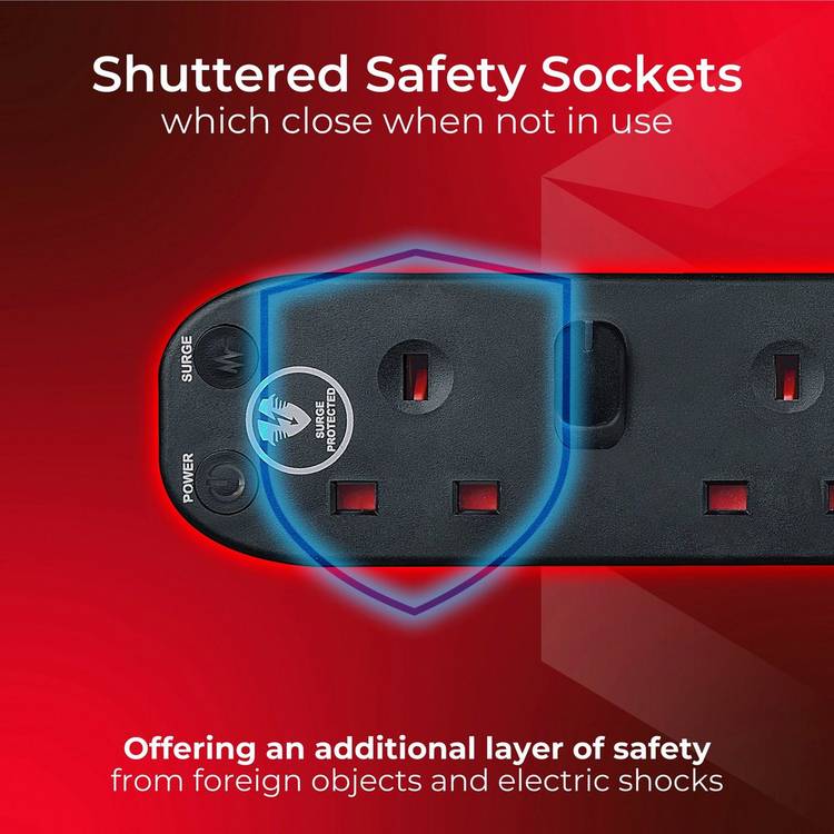 Masterplug 4-socket surge protected extension lead 1m - British product