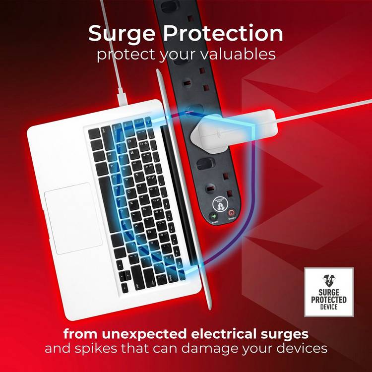 Masterplug 4-socket surge protected extension lead 1m - British product