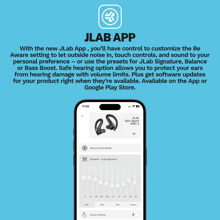 JLab Epic Sport ANC 3 earbuds black, UK version