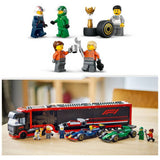 LEGO City F1 Truck playset with RB20 and AMR24 cars, British brand