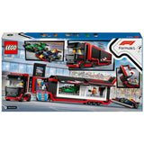 LEGO City F1 Truck playset with RB20 and AMR24 cars, British brand