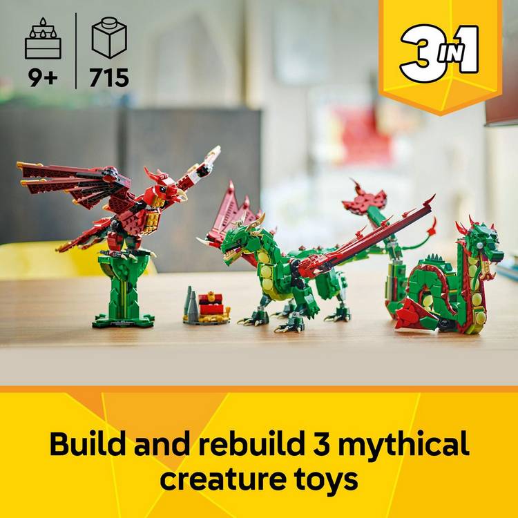 LEGO Creator Medieval Dragon building set with 715 pieces, UK version