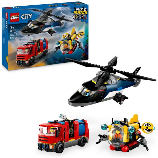 LEGO City Remix set helicopter fire engine submarine 874 pieces, imported from the UK