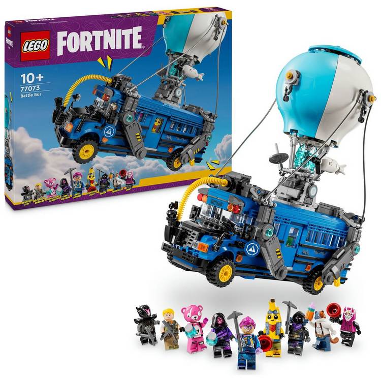LEGO Fortnite Battle Bus building set with 9 minifigures, 954 pieces, imported from the UK