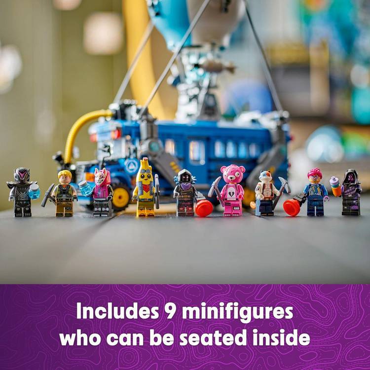 LEGO Fortnite Battle Bus building set with 9 minifigures, 954 pieces, imported from the UK