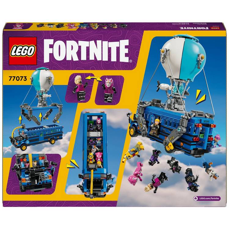 LEGO Fortnite Battle Bus building set with 9 minifigures, 954 pieces, imported from the UK