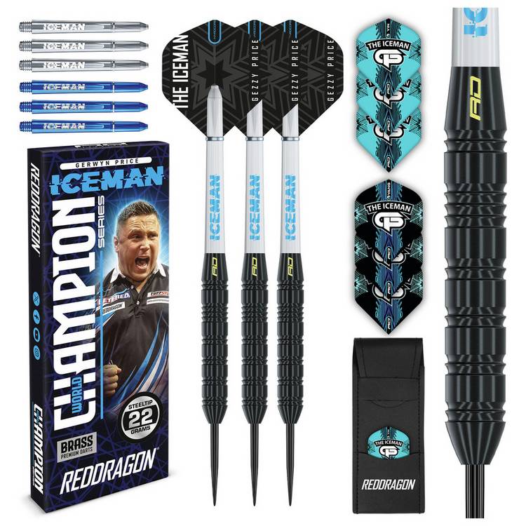 Red Dragon Gerwyn Price Iceman brass darts set 22g, imported from the UK