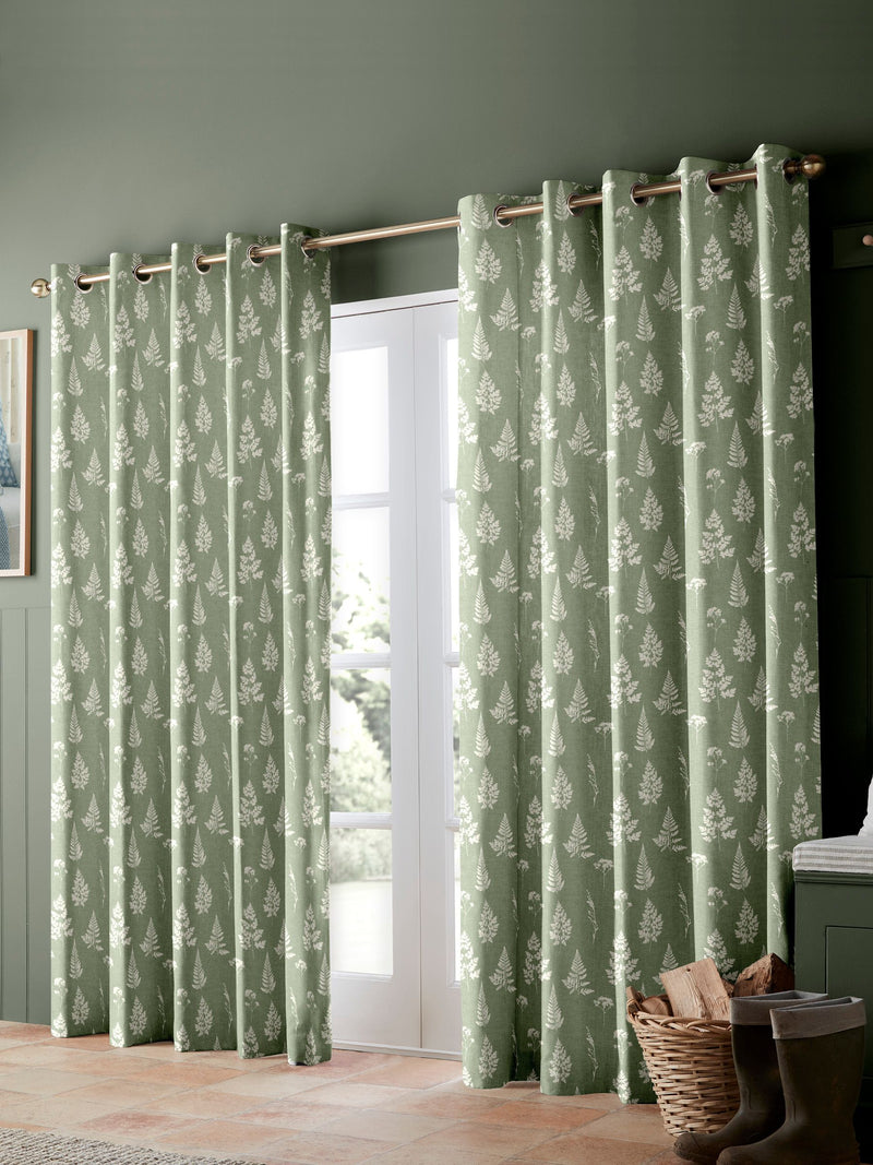 Emily Bond sage green Tynesfield curtains made to measure, imported from the UK