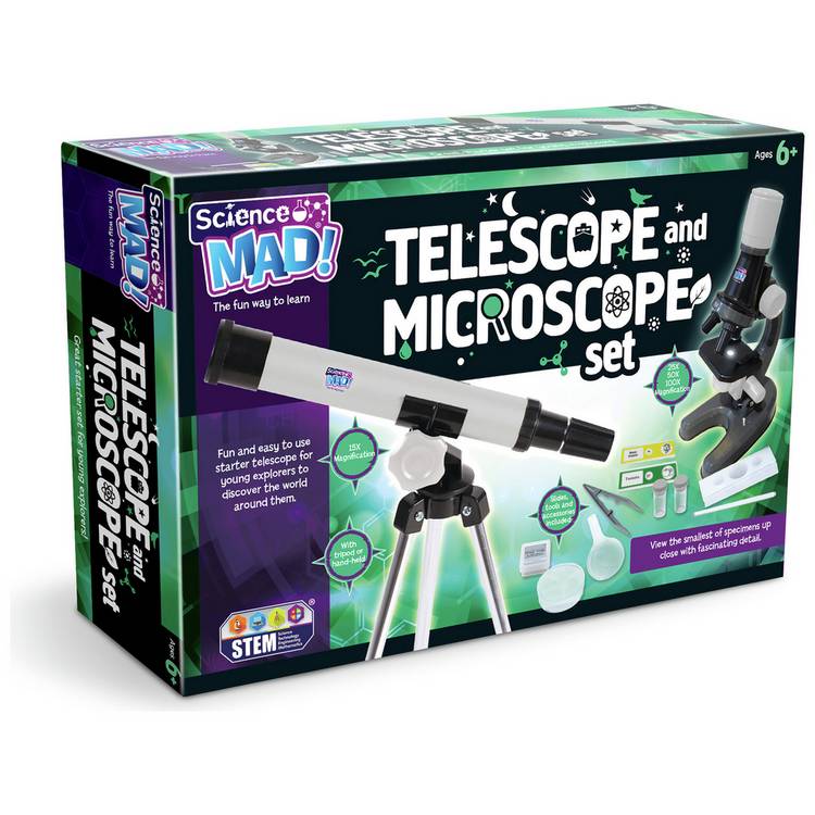 Science Mad telescope and microscope set 25x-100x 300mm, imported from the UK