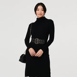 Izabel London stretch wide belt faux leather double eyelet buckle, UK version