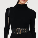 Izabel London stretch wide belt faux leather double eyelet buckle, UK version