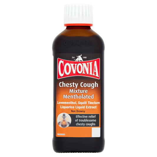 Covonia Chesty Cough Mixture Mentholated 150ml cough cold & flu Sainsburys   