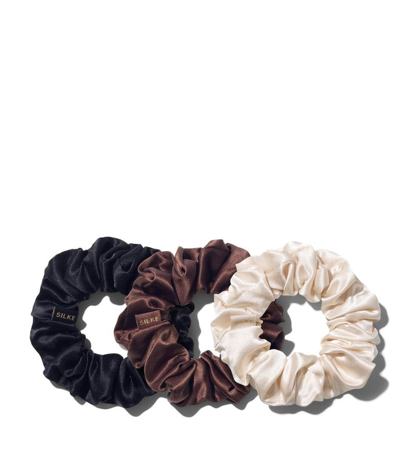 Silke mulberry silk hair scrunchies set of 3 (British brand)