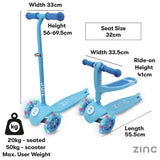 Zinc My First 3-in-1 kids scooter blue light-up wheels (British brand)