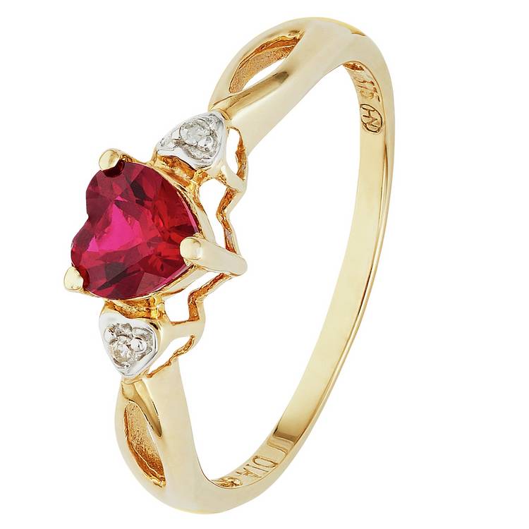 Revere 9ct gold heart ring with ruby and diamond accents - British product