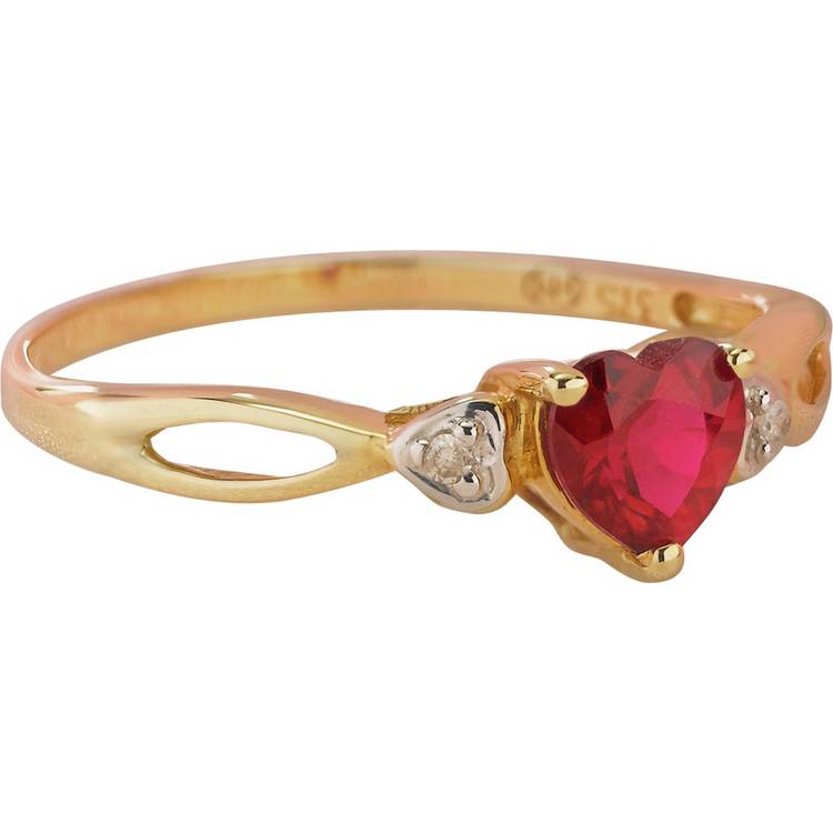 Revere 9ct gold heart ring with ruby and diamond accents - British product