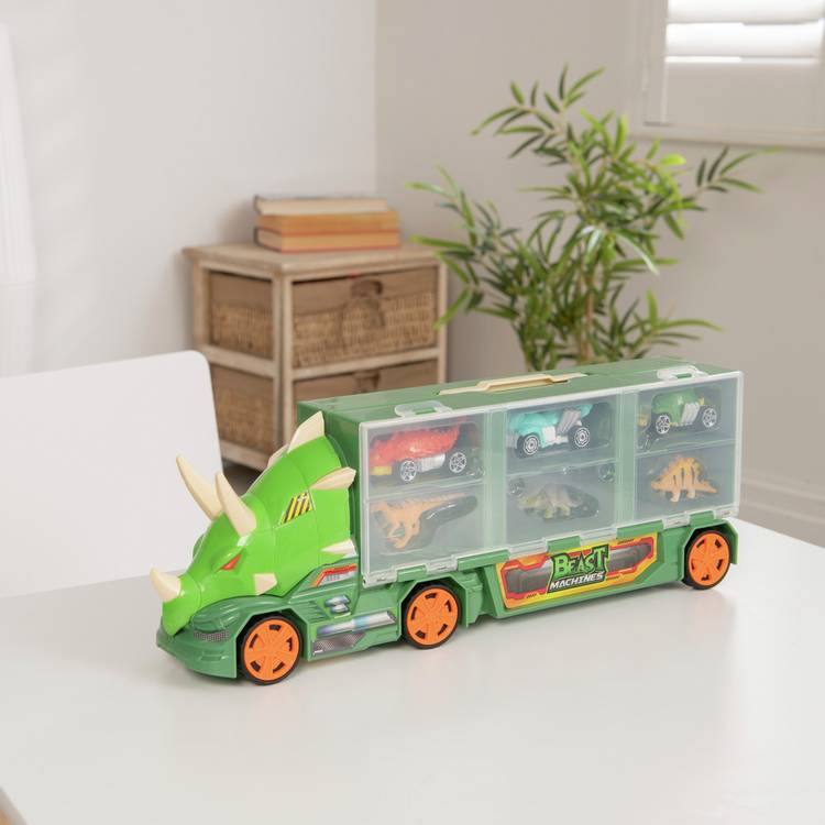 Teamsterz Dino Transporter toy case with 3 dinosaur vehicles, UK version
